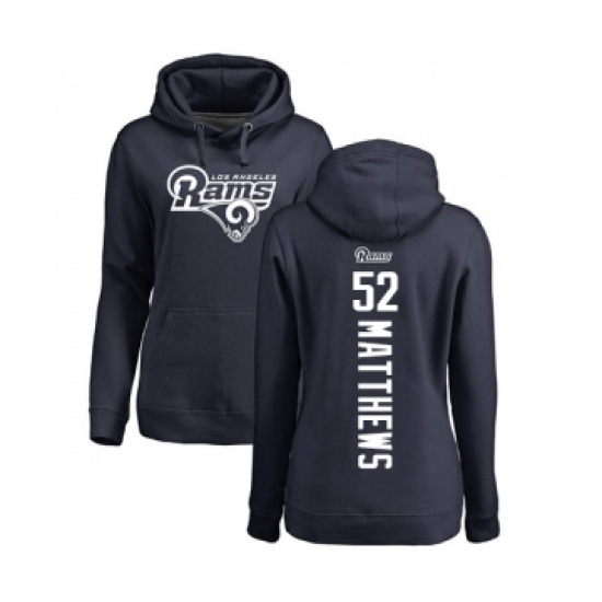 Football Women's Los Angeles Rams #52 Clay Matthews Navy Blue Backer Pullover Hoodie - Ujersey