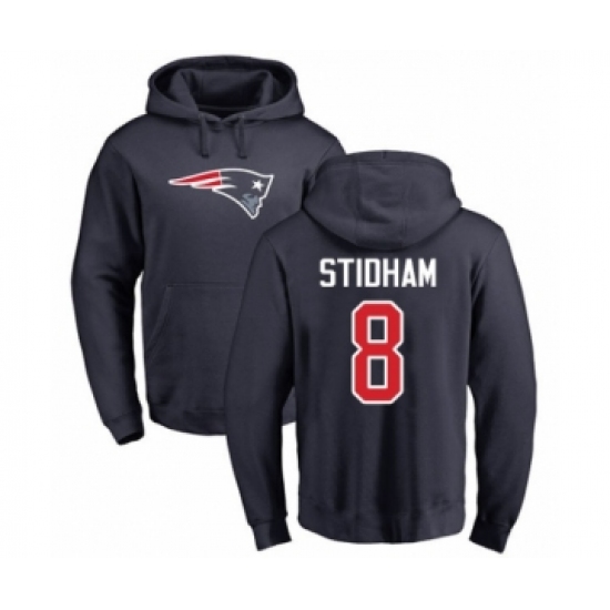 Football New England Patriots #8 Jarrett Stidham Navy Blue Name & Number Logo Pullover Hoodie - Ujersey