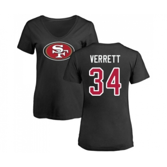 Football Women's San Francisco 49ers #34 Jason Verrett Black Name & Number Logo T-Shirt - Ujersey