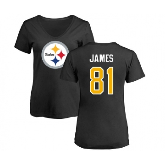 Football Women's Pittsburgh Steelers #81 Jesse James Black Name & Number Logo Slim Fit T-Shirt - Ujersey