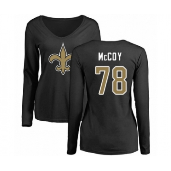 Football Women's New Orleans Saints #78 Erik McCoy Black Name & Number Logo Slim Fit Long Sleeve T-Shirt - Ujersey