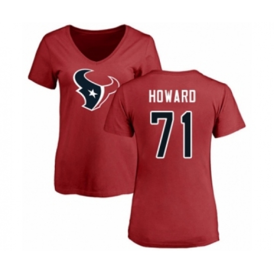 Football Women's Houston Texans #71 Tytus Howard Red Name & Number Logo T-Shirt - Ujersey