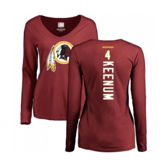 Football Women's Washington Redskins #4 Case Keenum Maroon Backer Long Sleeve T-Shirt - Ujersey