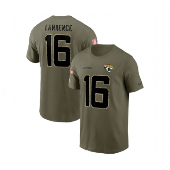 Men's Jacksonville Jaguars #16 Trevor Lawrence 2022 Olive Salute to Service T-Shirt - Ujersey