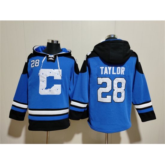 Men's Indianapolis Colts #28 Jonathan Taylor Blue Ageless Must-Have Lace-Up Pullover Hoodie - Ujersey