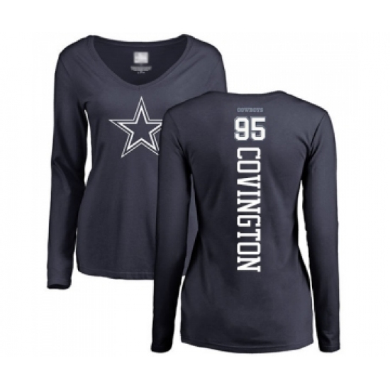 Football Women's Dallas Cowboys #95 Christian Covington Navy Blue Backer Slim Fit Long Sleeve T-Shirt - Ujersey