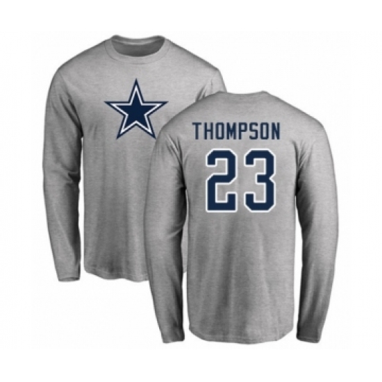 Football Dallas Cowboys #23 Darian Thompson Ash Name & Number Logo Long Sleeve T-Shirt - Ujersey