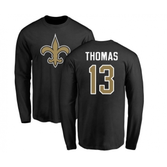 Football New Orleans Saints #13 Michael Thomas Black Name & Number Logo Long Sleeve T-Shirt - Ujersey