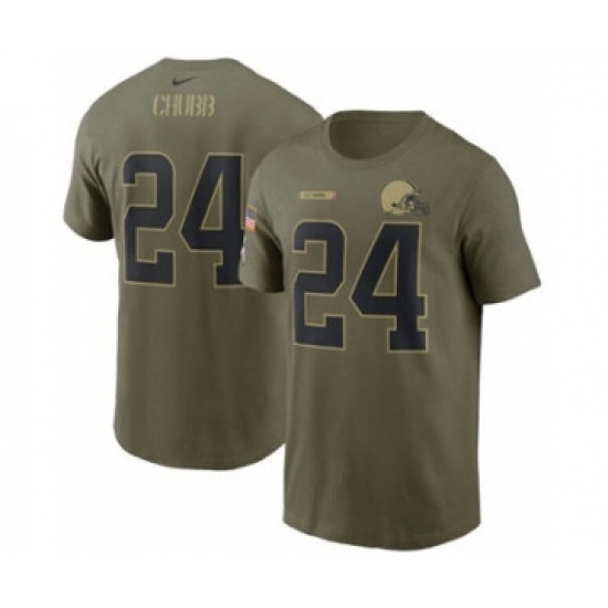 Men's Cleveland Browns #24 Nick Chubb 2021 Olive Salute To Service Football T-Shirt - Ujersey