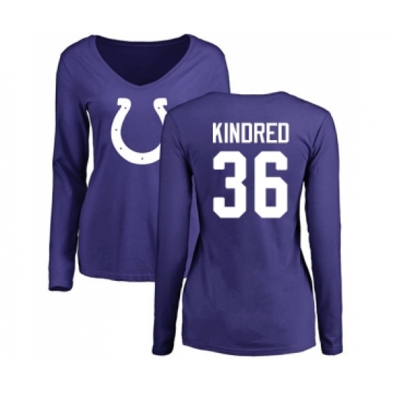 Football Women's Indianapolis Colts #36 Derrick Kindred Royal Blue Name & Number Logo Long Sleeve T-Shirt - Ujersey