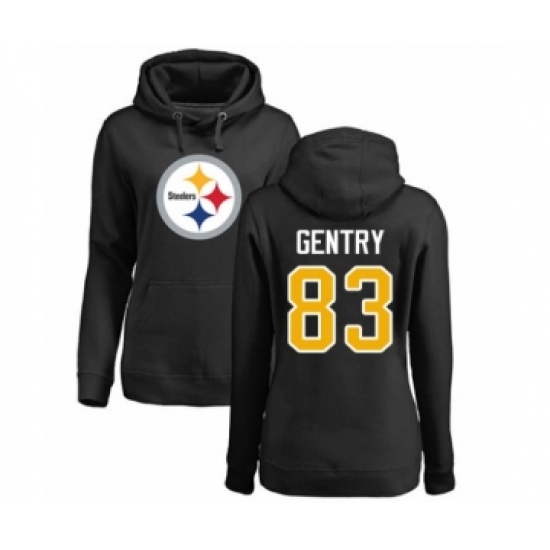 Women's Pittsburgh Steelers #83 Zach Gentry Black Name & Number Logo Pullover Hoodie - Ujersey