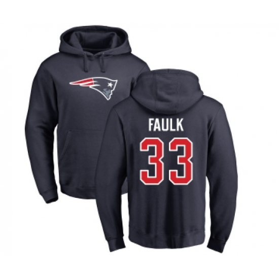 Football New England Patriots #33 Kevin Faulk Navy Blue Name & Number Logo Pullover Hoodie - Ujersey