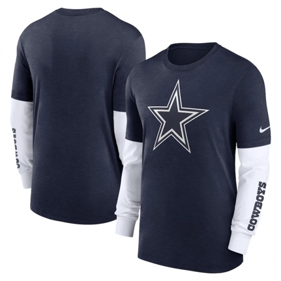 Men's Dallas Cowboys Heather Navy Slub Fashion Long Sleeve T Shirt - Ujersey