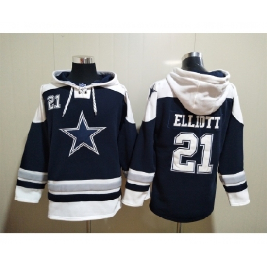 Men's Dallas Cowboys #21 Ezekiel Elliott Navy Blue Ageless Must Have Lace Up Pullover Hoodie - Ujersey