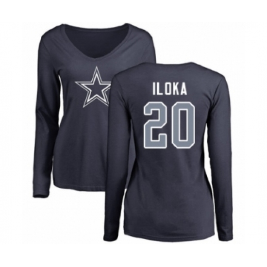Football Women's Dallas Cowboys #20 George Iloka Navy Blue Name & Number Logo Slim Fit Long Sleeve T-Shirt - Ujersey