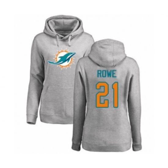 Football Women's Miami Dolphins #21 Eric Rowe Ash Name & Number Logo Pullover Hoodie - Ujersey