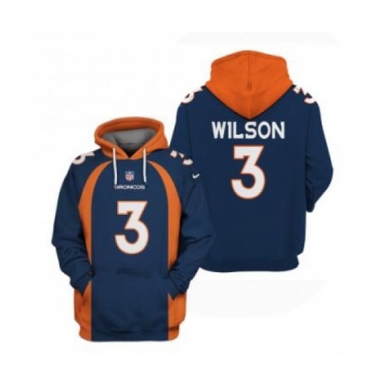 Men's Denver Broncos #3 Russell Wilson Navy Pullover Hoodie - Ujersey
