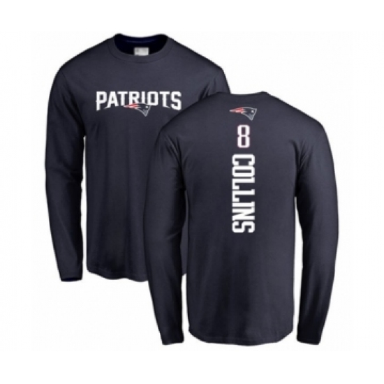 Football New England Patriots #8 Jamie Collins Navy Blue Backer Long Sleeve T-Shirt - Ujersey