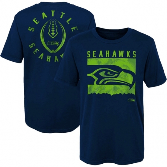 Men's Seattle Seahawks Navy Preschool Liquid Camo Logo T Shirt - Ujersey