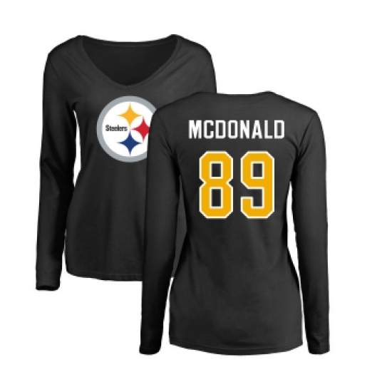 Football Women's Pittsburgh Steelers #89 Vance McDonald Black Name & Number Logo Slim Fit Long Sleeve T-Shirt - Ujersey