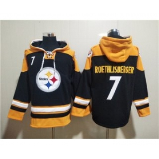 Men's Pittsburgh Steelers #7 Ben Roethlisberger Black Ageless Must-Have Lace-Up Pullover Hoodie - Ujersey