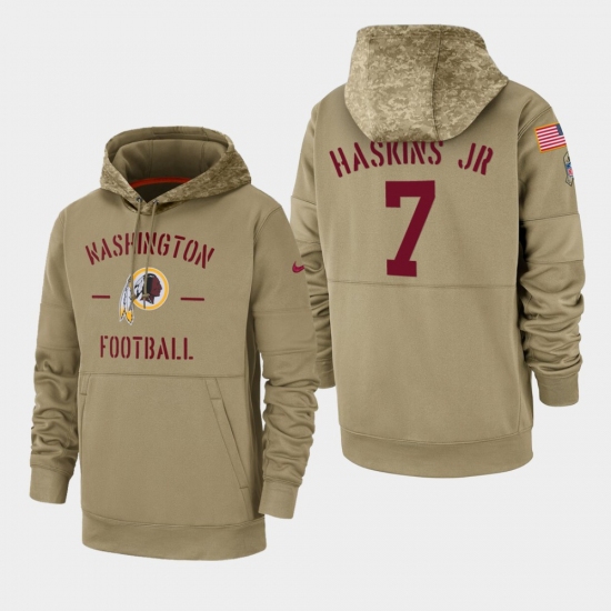 Men's Washington Redskins #7 Dwayne Haskins Jr. 2019 Salute to Service Sideline Therma Pullover Hoodie - Tan - Ujersey