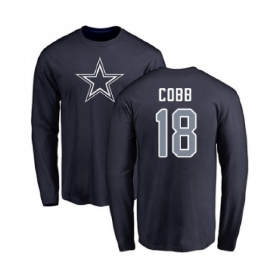 Football Dallas Cowboys #18 Randall Cobb Navy Blue Name & Number Logo Long Sleeve T-Shirt - Ujersey