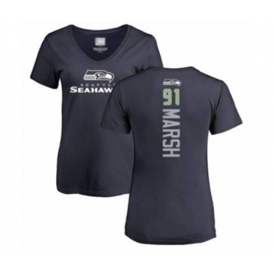 Football Women's Seattle Seahawks #91 Cassius Marsh Navy Blue Backer T-Shirt - Ujersey