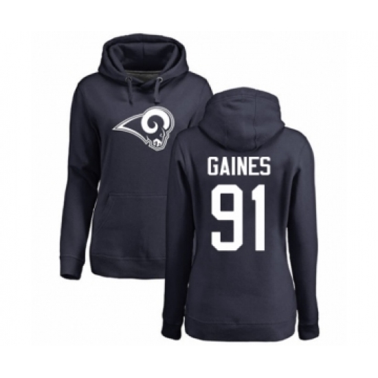 Football Women's Los Angeles Rams #91 Greg Gaines Navy Blue Name & Number Logo Pullover Hoodie - Ujersey