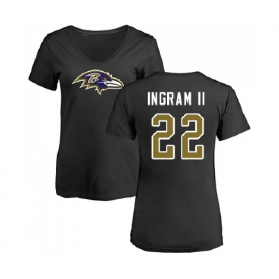 Football Women's Baltimore Ravens #22 Mark Ingram II Black Name & Number Logo T-Shirt - Ujersey