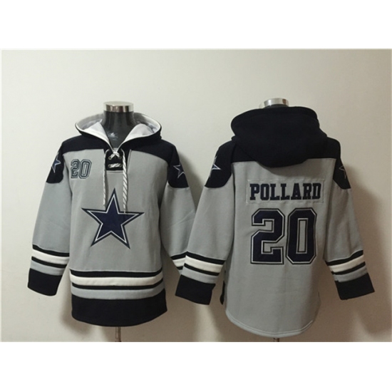 Men's Dallas Cowboys #20 Tony Pollard Gray Ageless Must-Have Lace-Up Pullover Hoodie - Ujersey