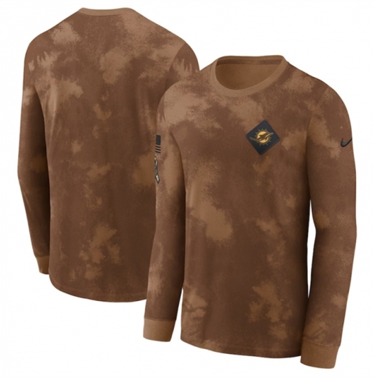 Men's Miami Dolphins Brown 2023 Salute To Service Long Sleeve T Shirt - Ujersey