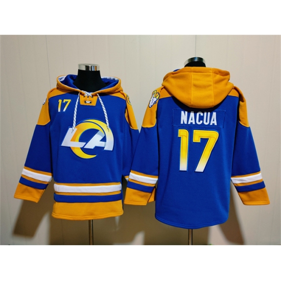 Men's Los Angeles Rams #17 Puka Nacua Blue Ageless Must-Have Lace-Up Pullover Hoodie - Ujersey