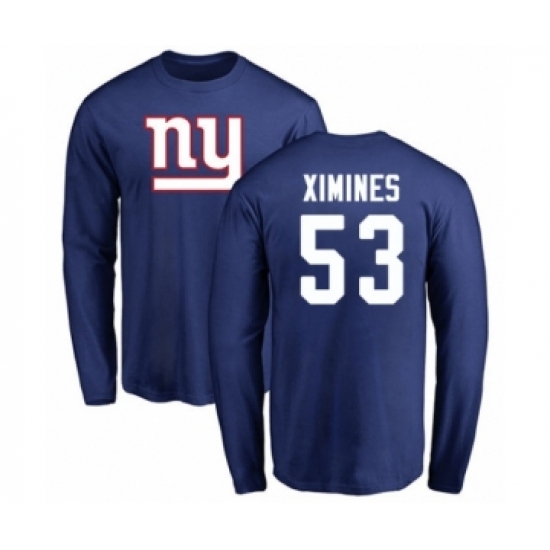 Football New York Giants #53 Oshane Ximines Royal Blue Name & Number Logo Long Sleeve T-Shirt - Ujersey