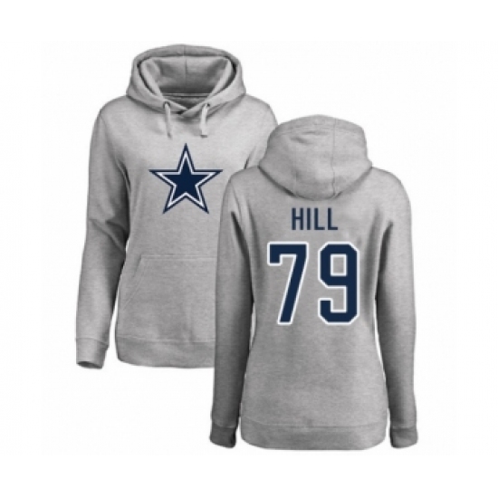 Football Women's Dallas Cowboys #79 Trysten Hill Ash Name & Number Logo Pullover Hoodie - Ujersey