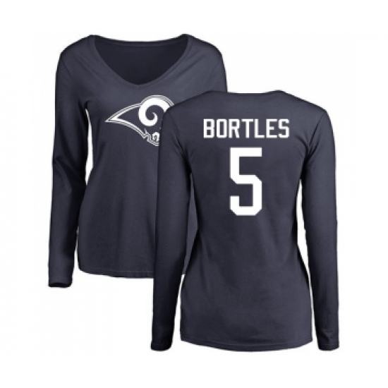 Football Women's Los Angeles Rams #5 Blake Bortles Navy Blue Name & Number Logo Slim Fit Long Sleeve T-Shirt - Ujersey