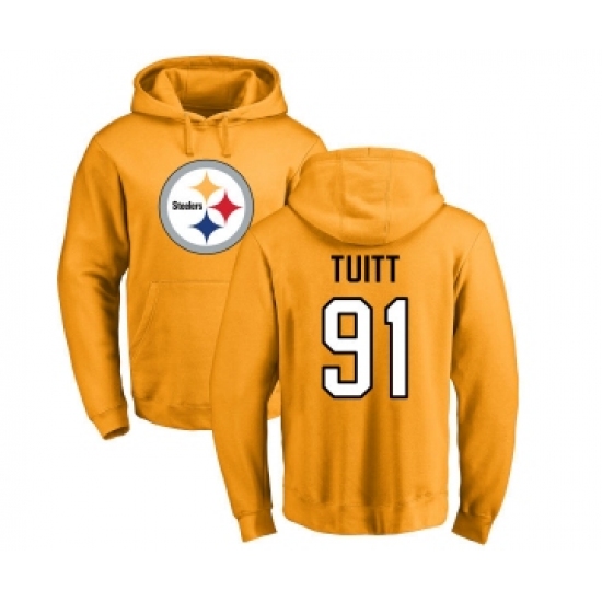 Football Pittsburgh Steelers #91 Stephon Tuitt Gold Name & Number Logo Pullover Hoodie - Ujersey