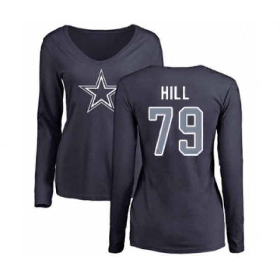 Football Women's Dallas Cowboys #79 Trysten Hill Navy Blue Name & Number Logo Slim Fit Long Sleeve T-Shirt - Ujersey