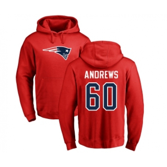 Football New England Patriots #60 David Andrews Red Name & Number Logo Pullover Hoodie - Ujersey