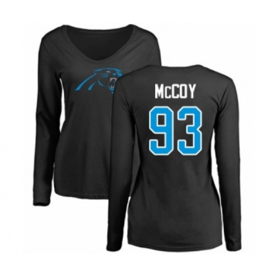 Football Women's Carolina Panthers #93 Gerald McCoy Black Name & Number Logo Slim Fit Long Sleeve T-Shirt - Ujersey