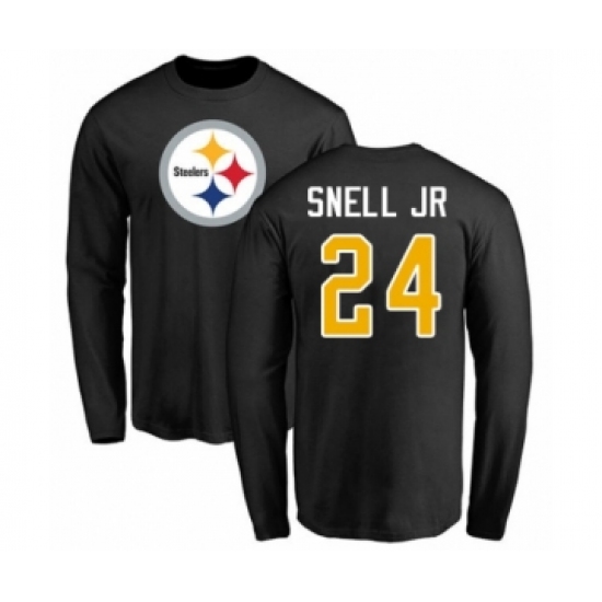 Pittsburgh Steelers #24 Benny Snell Jr. Black Name & Number Logo Long Sleeve T-Shirt - Ujersey