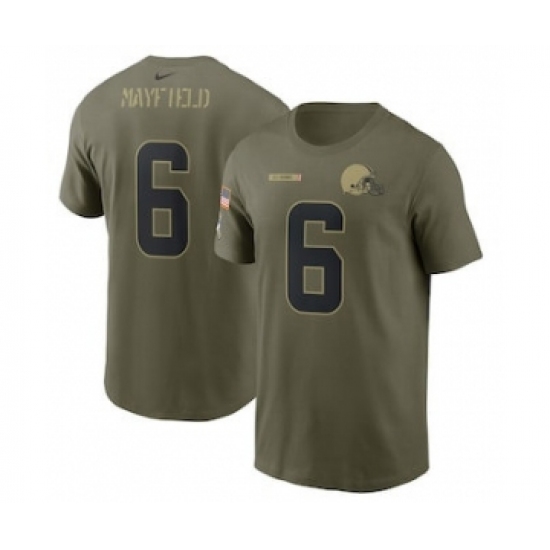 Men's Cleveland Browns #6 Baker Mayfield Football Camo 2021 Salute To Service Name & Number T-Shirt - Ujersey