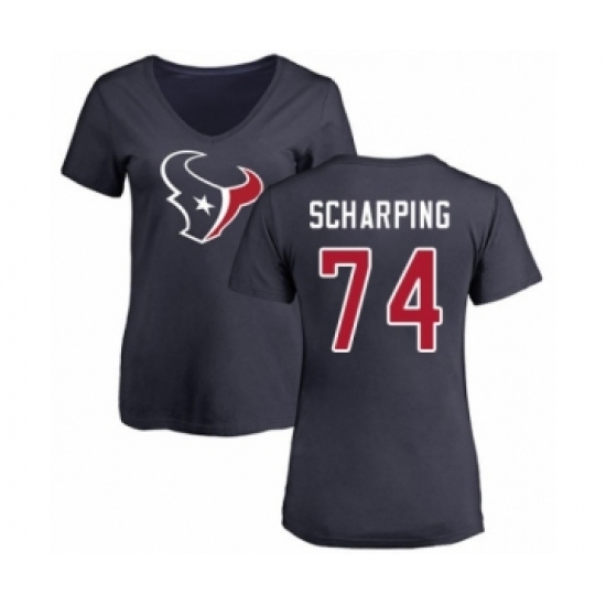 Football Women's Houston Texans #74 Max Scharping Navy Blue Name & Number Logo T-Shirt - Ujersey