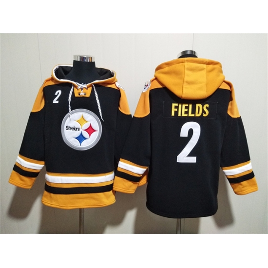 Men's Pittsburgh Steelers #2 Justin Fields Black Ageless Must-Have Lace-Up Pullover Hoodie - Ujersey