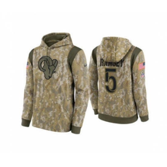 Men's Los Angeles Rams #5 Jalen Ramsey Camo 2021 Salute To Service Therma Performance Pullover Football Hoodie - Ujersey