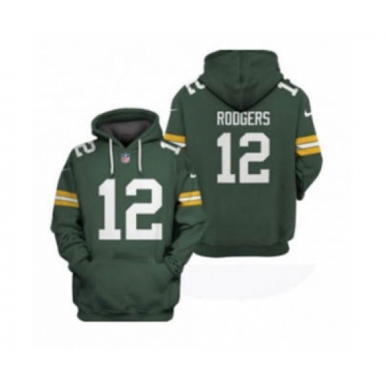 Men's Green Bay Packers #12 Aaron Rodgers 2021 Green Pullover Football Hoodie 2 - Ujersey