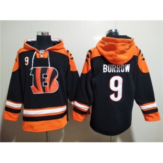 Men's Cincinnati Bengals #9 Joe Burrow Orange Black Ageless Must-Have Lace-Up Pullover Hoodie - Ujersey