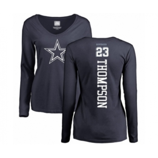 Football Women's Dallas Cowboys #23 Darian Thompson Navy Blue Backer Slim Fit Long Sleeve T-Shirt - Ujersey