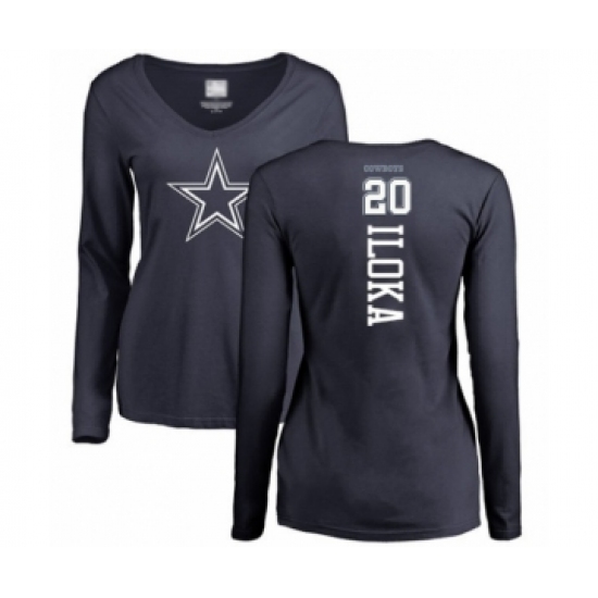 Football Women's Dallas Cowboys #20 George Iloka Navy Blue Backer Slim Fit Long Sleeve T-Shirt - Ujersey