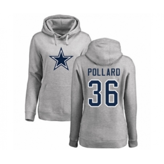 Football Women's Dallas Cowboys #36 Tony Pollard Ash Name & Number Logo Pullover Hoodie - Ujersey